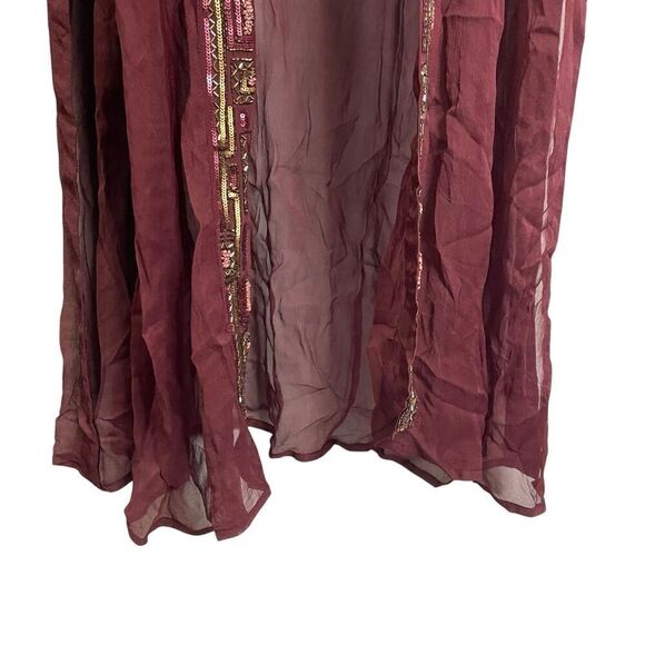 La Fuori Silk Beaded Sequin Topper Duster in Burgundy/Mauve Large Coverup - Picture 9 of 16
